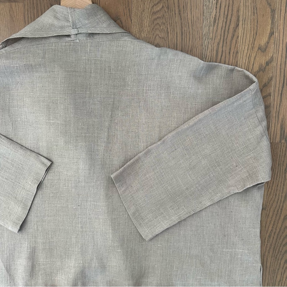 Dress to Kill Asymmetrical Linen Long Sleeve Button Blouse Tan Brown Medium - Picture 8 of 8